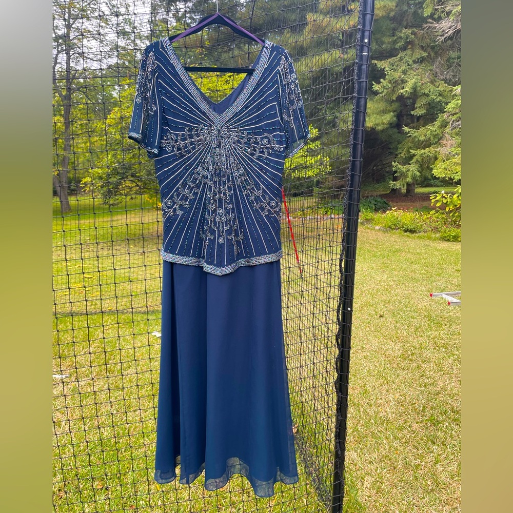 La Madona blue beaded mother of the bride dress